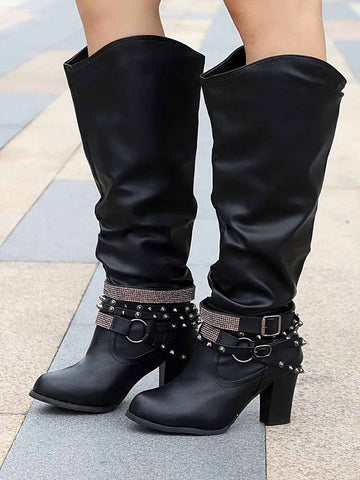 Rhinestone Buckle Boots