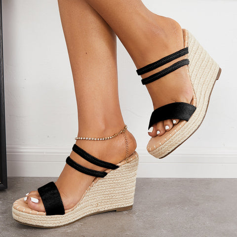 Espadrille Wedge Platform Sandals Open Toe Strappy Summer Slides