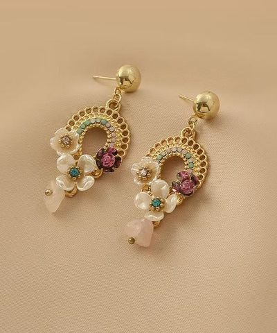 Vogue Gold Alloy Acrylic Floral Hollow Out Tassel Drop Earrings