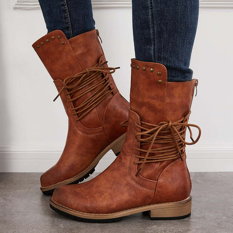 Brown Mid Calf Riding Boots Wide Calf Western Cowboy Boots