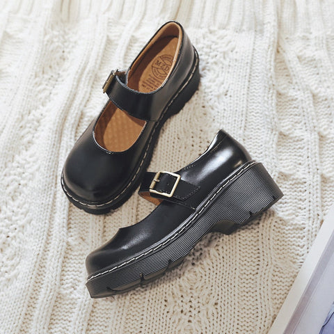 Neue Ankunft Japanischen Stil Vintage Schnalle Mary Janes Schuhe frauen Flachen Mund Casual Student Leder Schuhe Dicken Boden