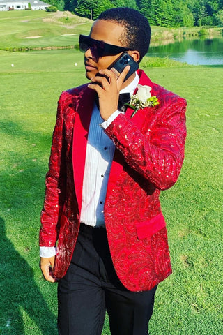 Glitter Red Sequins Men's Prom Suits