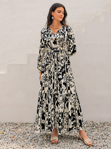 Resort Maxi-Langarmkleid