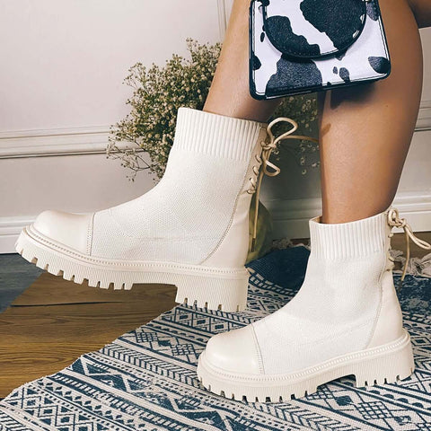 Chunky Heel Knit Sock Ankle Boots Platform Sole Booties