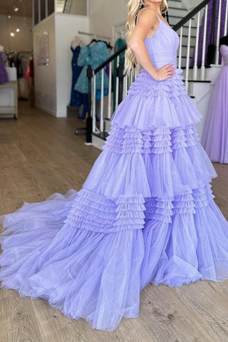 A Line Spaghetti Straps Pink Long Prom Dress with Split
