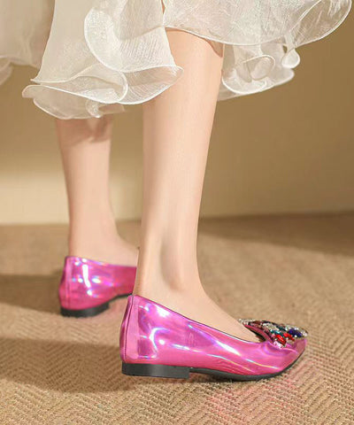 Rosa, weiche, bequeme, modische Schuhe mit spitzer Zehenpartie und Kristallen für Plattfüße