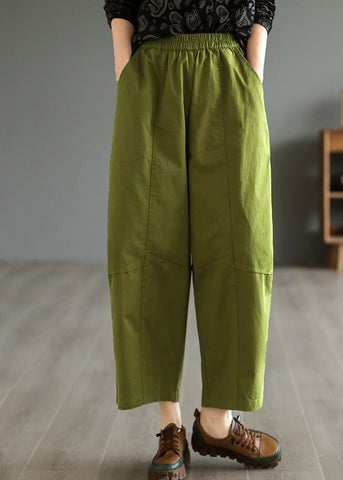 Loose Army Green Oversized Patchwork Cotton Harem Pants Summer