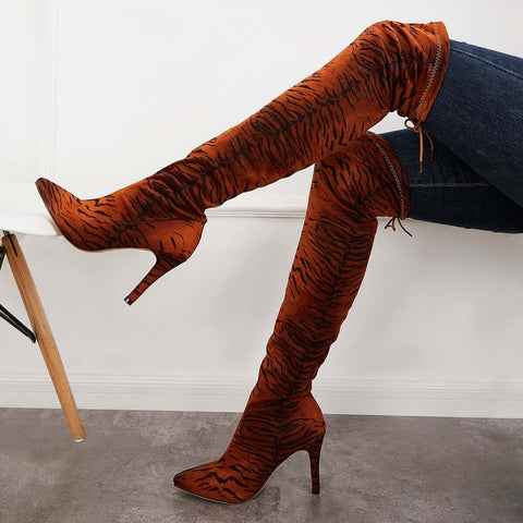 Stretchy Over The Knee Boots Pointed Toe Stiletto Heel Boots
