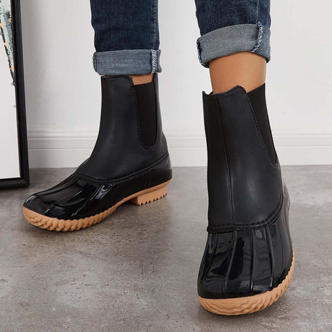 Waterproof Slip on Duck Booties Two Tone Chelsea Ankle Boots