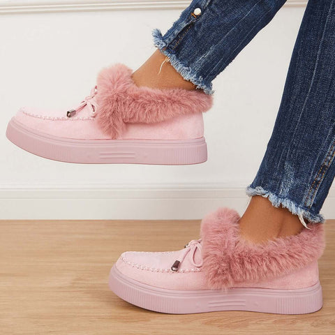 Suede Warm Flat Slip on Snow Boots Faux Fur Lined Loafer Shoes