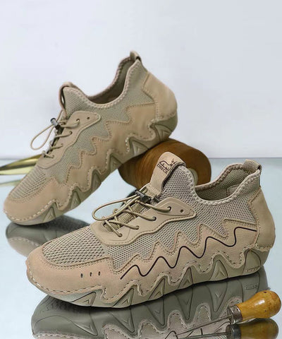 Beige, atmungsaktive Mesh-Schuhe mit Kreuzriemen und Spleißen von Plattfüßen