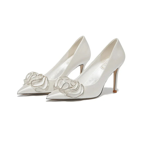 New French white wedding shoes bridal shoes light luxury dress shoes pointed high heels for women