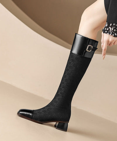 Style Brown Splicing Zippered Chunky Long Boots
