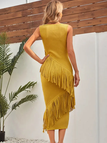 Sommergelbes Quastenkleid Hüftwickelkleid Verbandkleid