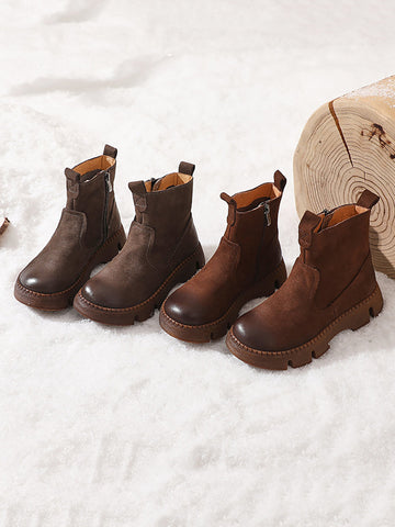 Women Winter Retro Leather Zipper Martin Boots