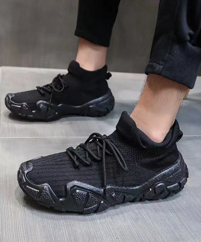 Lässige, vielseitige schwarze flache Plateauschuhe mit Schnürung