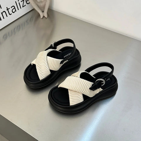 Designer Summer Open Toe Women Sandals Fashion Soft Sole Platform Flats Shoes Outdoor Casual Office Lady Sandalias