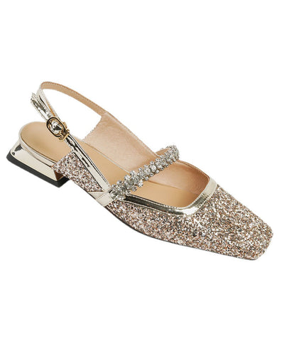 Edle flache Sandalen aus echtem Leder mit Kreuzriemen und Zirkonia in Champagner