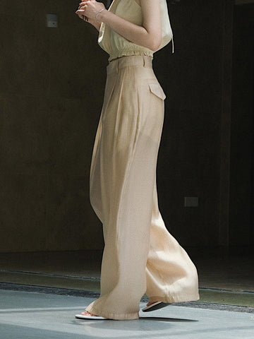 High-Waisted Pleated See-Through Loose Sun-Protection Trousers Casual Pants Bottoms