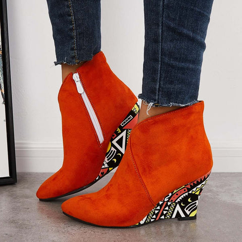 Suede Wedge High Heeled Ankle Boots Pointed Toe Dress Booties