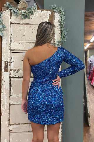 Bodycon Royal Blue Sequins Homecoming Dress with Sleeves