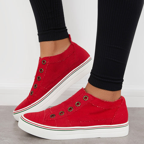 Rote Slipper aus Segeltuch, flache Wanderschuhe