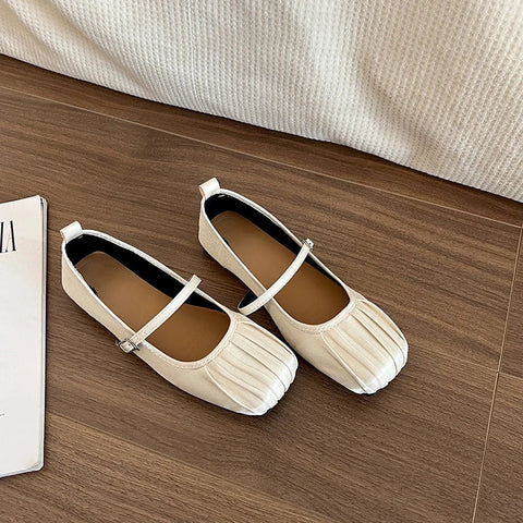 2024 Designer Women Mary Jane Shoes Fashion Ladies Square Toe Flats Shoes Soft Sole Flat Heel Dress Ballet Shoes