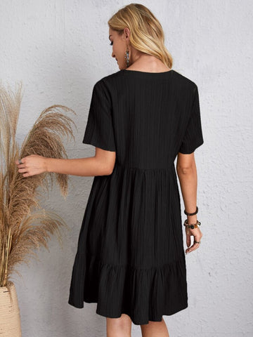Full Size V-Neck Short Sleeve Beach Dress