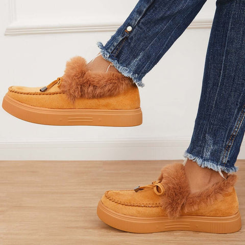 Suede Warm Flat Slip on Snow Boots Faux Fur Lined Loafer Shoes