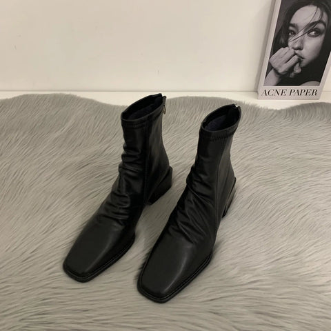 - High heel boots Women's shoes Martinin boots 2024new winter boots square ankle boots mid-leg Chelsea ankle boots