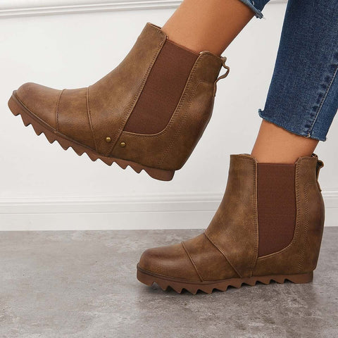 Non-Slip Hidden Wedge Chelsea Boots Pull on Ankle Booties