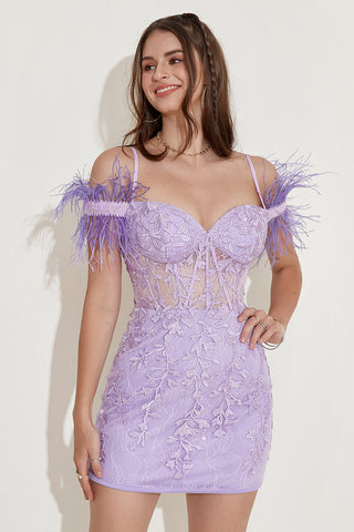 Off the Shoulder Homecoming Dress with Feathers