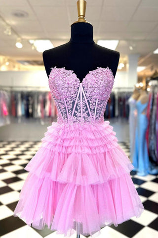 Stylish A Line Sweetheart Black Corset Homecoming Dress with Ruffles