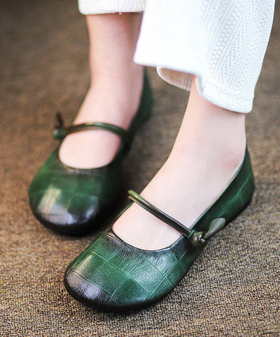 Handgemachte Retro Grüne Weiche Flache Schuhe für Damen