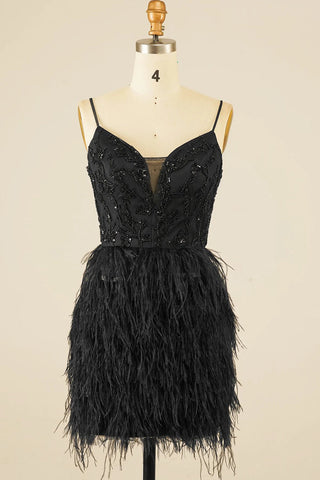 Sequins Tight Homecoming Dress with Feathers