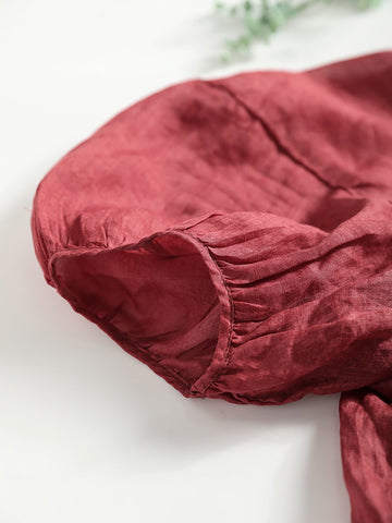 Women Summer Vintage Solid Drawstring Loose Shirt+Skirt