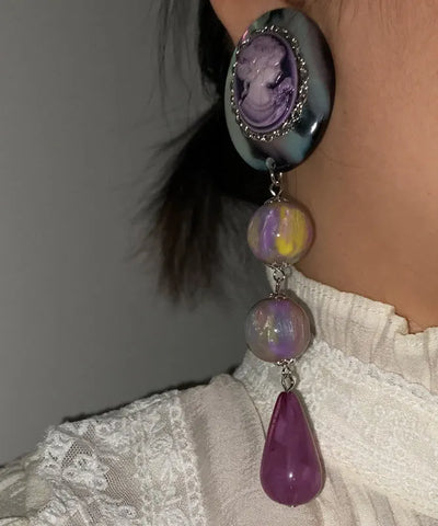 Style Purple Relief Acrylic Drop Earrings