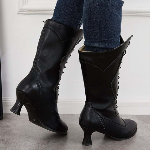 Vintage viktorianische Schnürstiefel mit mittlerer Wade, Western-Ritterstiefel