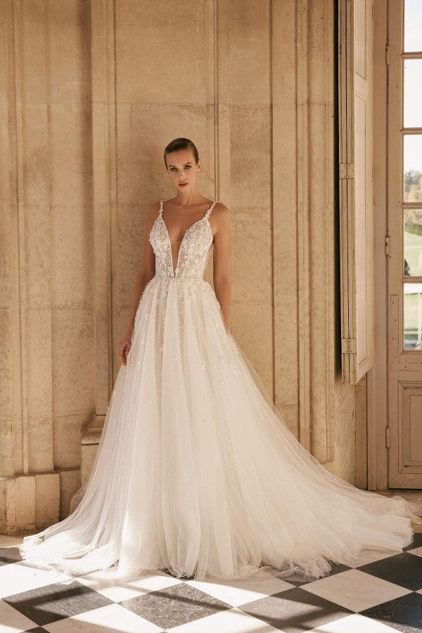 Bmbridal Sleeveless A-Line Tulle Wedding Dress With Appliques