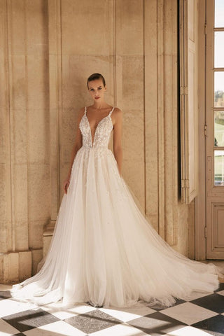 Bmbridal Sleeveless A-Line Tulle Wedding Dress With Appliques
