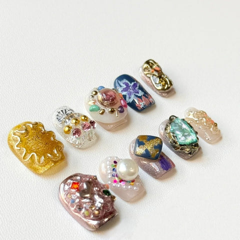 Luxury Pearl Square NailsCarefully designed pure handmade press-on gel nails