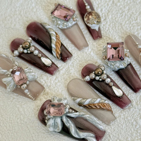 Hot SaleFloating Bow Christmas nailsHandmade Artificial Gel Nail Press-On Nails