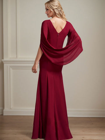 Trompete/Meerjungfrau U-Boot-Ausschnitt Bodenlang Chiffon Mutter der Braut Kleid Mit Plissee