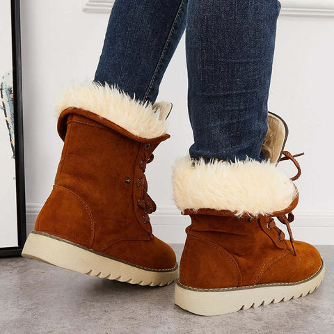 Non Slip Ankle Snow Booties Faux Fur Mid Calf Warm Boots