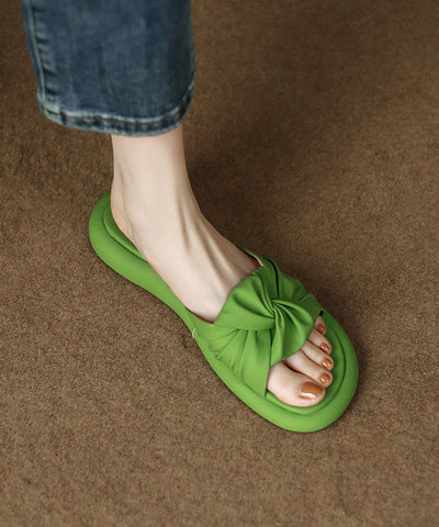 Green Faux Leather Beautiful Splicing Slide Sandals Peep Toe