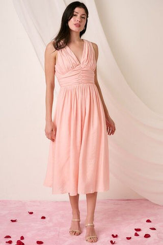 Pink Blush V-Neck Sleeveless Midi Dress