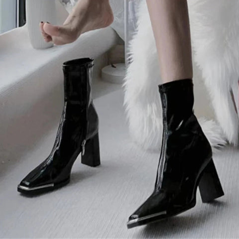 Square Toe Sexy Ankle Boots Women High Heels Shoes Chunky 2024 Fashion Winter Shoes Designer Chelsea Boots Pumps New Mujer Shoes