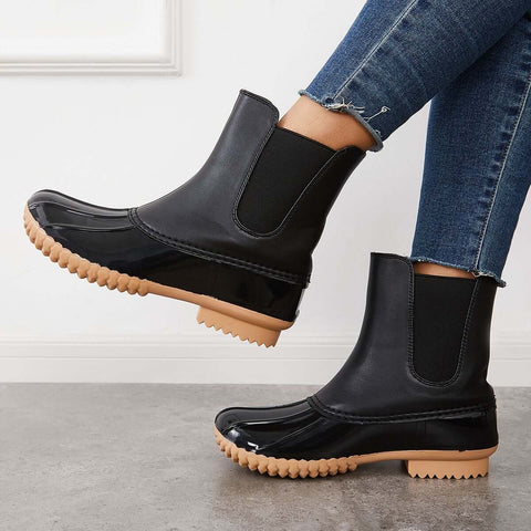 Waterproof Slip on Duck Booties Two Tone Chelsea Ankle Boots