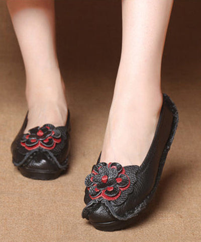 Boutique Gelbe flache Schuhe aus Rindsleder mit Blumenmuster