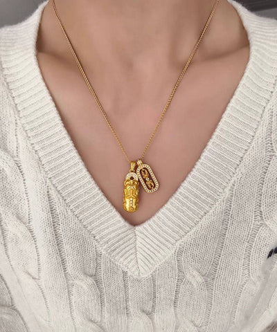 Ancient Gold Copper Gilding Pixiu Diamond Rod Necklace